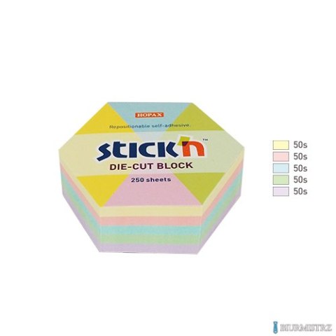 Notes sześciokąt, 61x70mm, mix 5 kol. pastelowych, 250kart. Stickn 21826 Notes sześciokąt, 61x70mm, mix 5 kol. pastelowych, 250kart. Stickn 21826