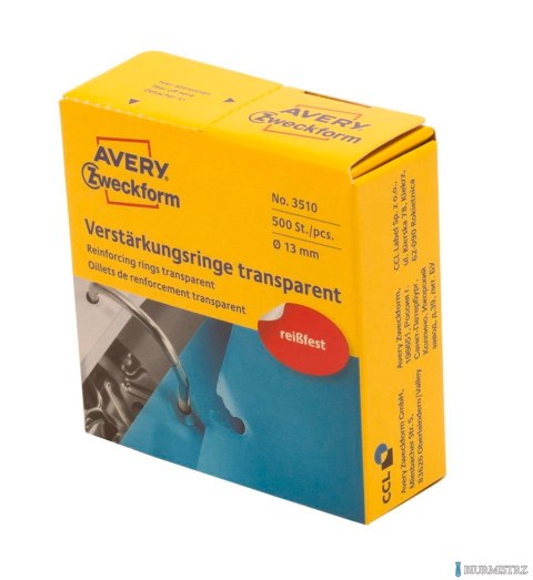 Pierścienie wzmacniające przezroczyste 3510 Q13 w rolce, 500 szt./op., Avery Zweckform Pierścienie wzmacniające przezroczyste 3510 Q13 w rolce, 500 szt./op., Avery Zweckform